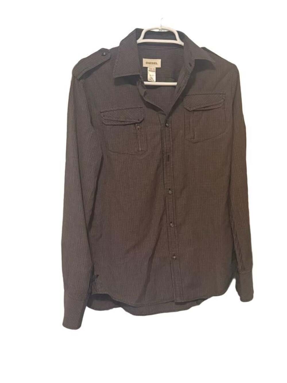 Diesel Mens Dark Gray Pinstripe Long Sleeve Button Down Shirt Size M